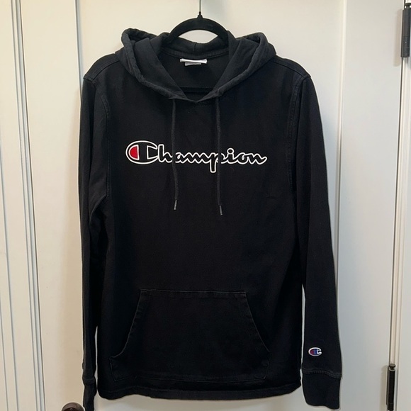 Champion Tops - Champion Unisex Hoodie Black Size Medium GUC